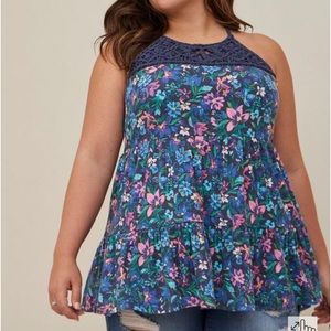 Torrid Textured Jersey Crochet High Neck Tiered Top